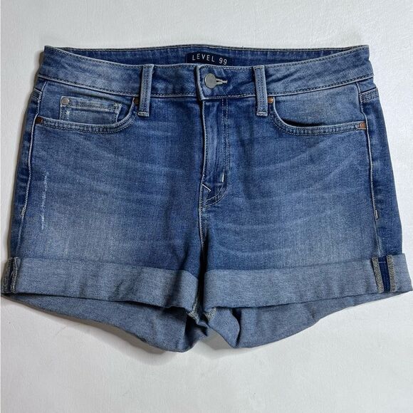Level 99 High Rise Blue Jean Shorts Mid-Thigh Cuffed Size 29 - Picture 1 of 5